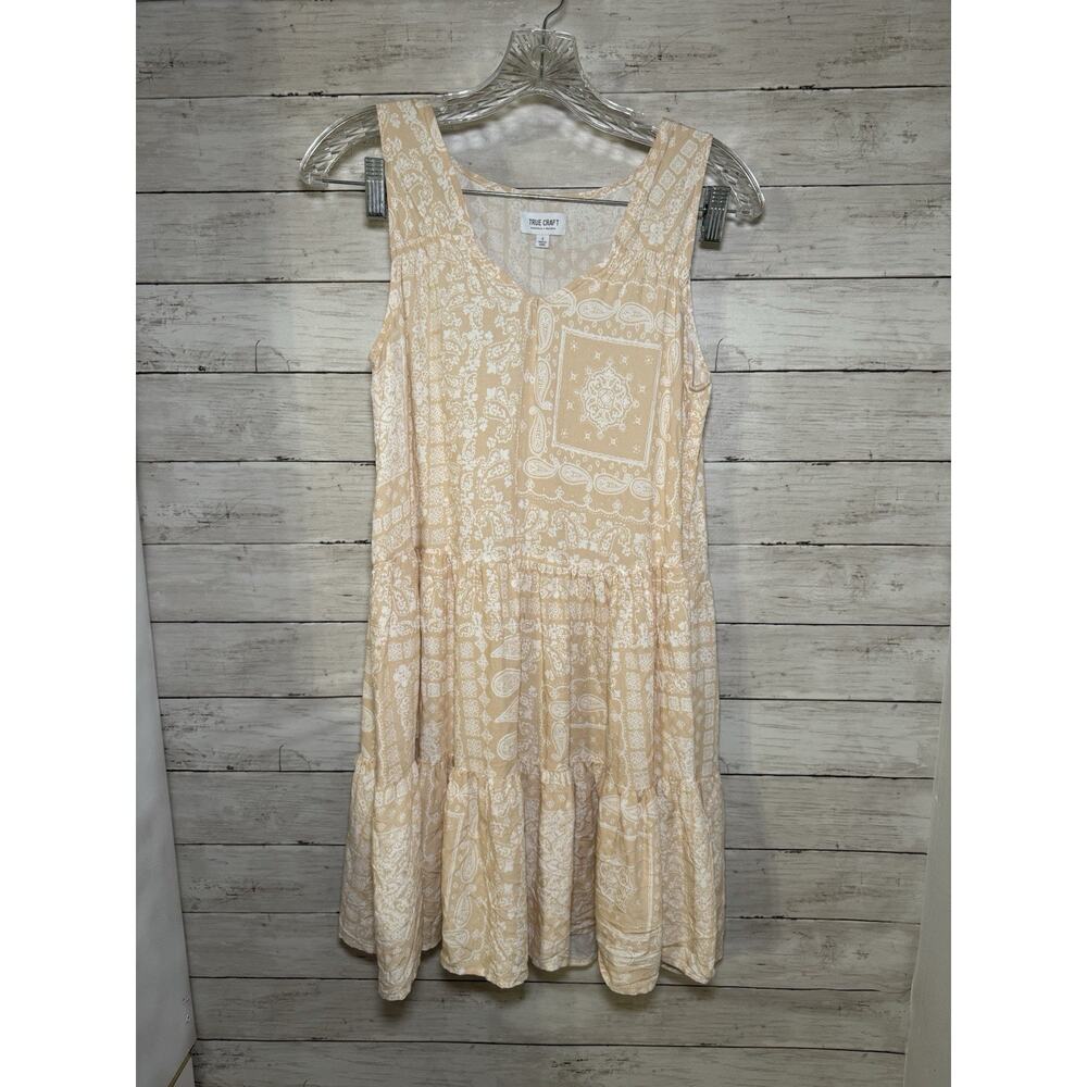 True Craft Dress Size S Boho Paisley Sleeveless Tiered Mini Sundress Women's